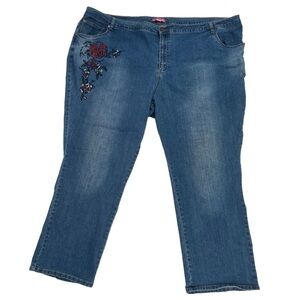 Woman Within Floral Embroidered Denim Jeans Size 34 W Women’s